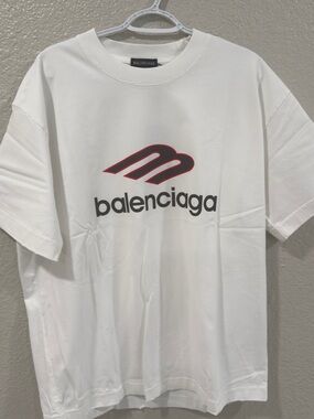 Balenciaga White Tee with Black and Red Logo like XL